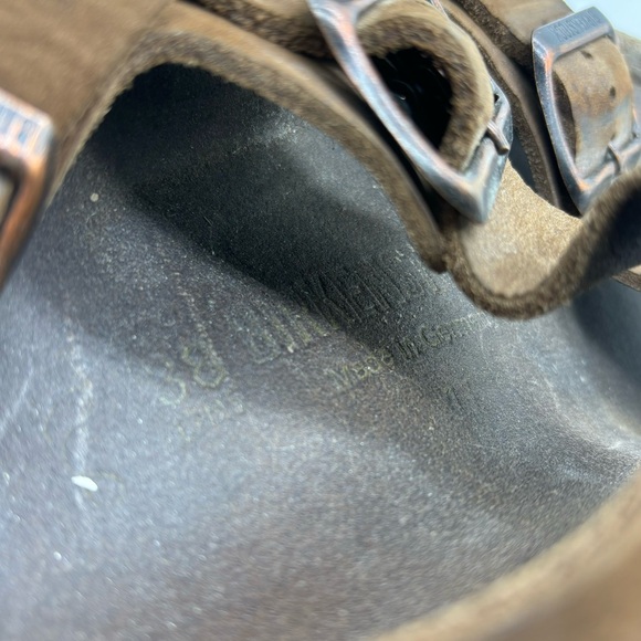 Birkenstock Brown Leather Size 38 Women's 7 Buckle Sandals Double Strap Slingbac - Picture 9 of 9